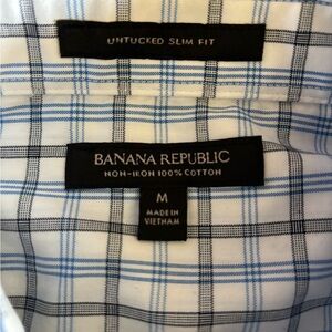Banana Republic Men's White and Blue Check Shirt
